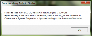 Error launching Android Studio